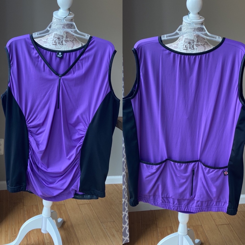 Fat Lad At The Back Purple/Black Sleeveless 1/4 Zip Cycling Jersey Biking Shirt